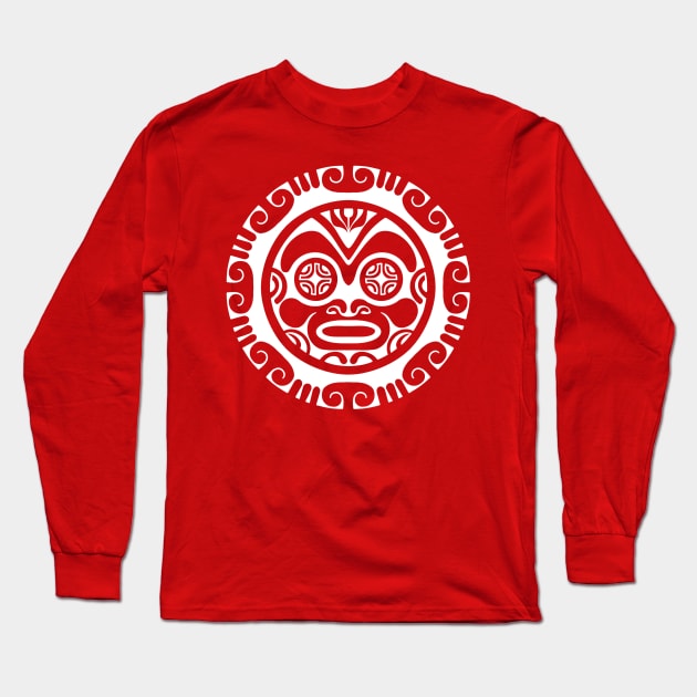 Polynesian tattoo inspired tiki face Long Sleeve T-Shirt by Tikitattoo